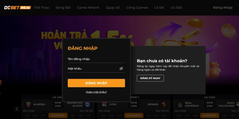 Đăng nhập tài khoản thành viên tại debet2 com